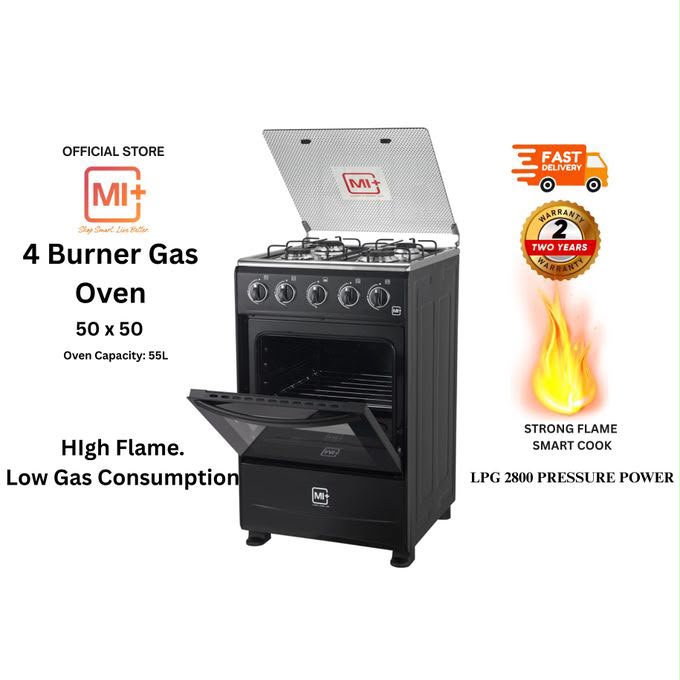 Mi+ 4 Burner Gas Cooker 50x50cm 55L Oven Stainless Steel